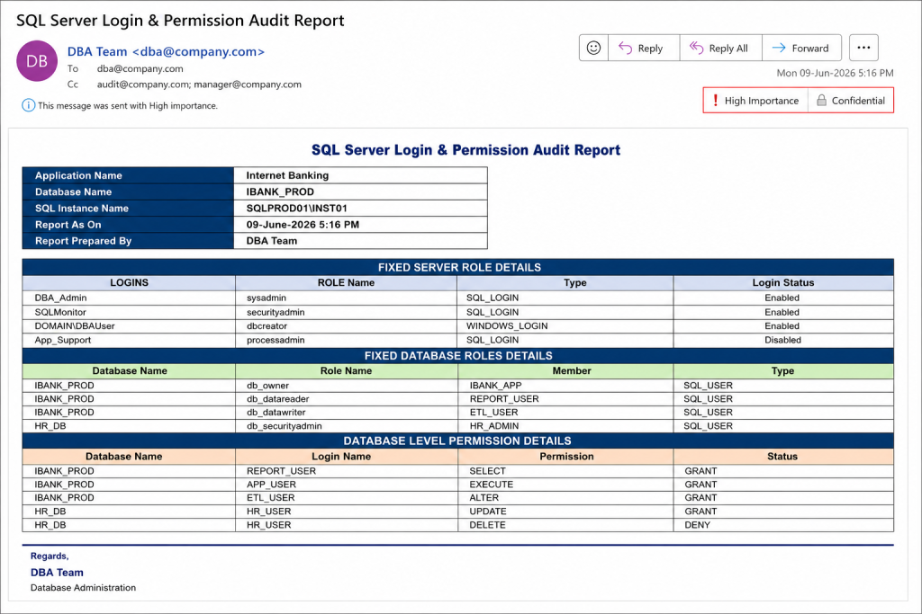 SQL Server Login and Permission Audit Report Using Database Mail